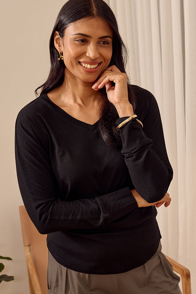 Nell Dolman Sleeve Knit Top - Black