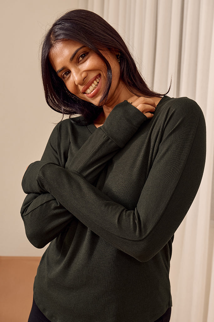 Nell Dolman Sleeve Knit Top - Deep Forest