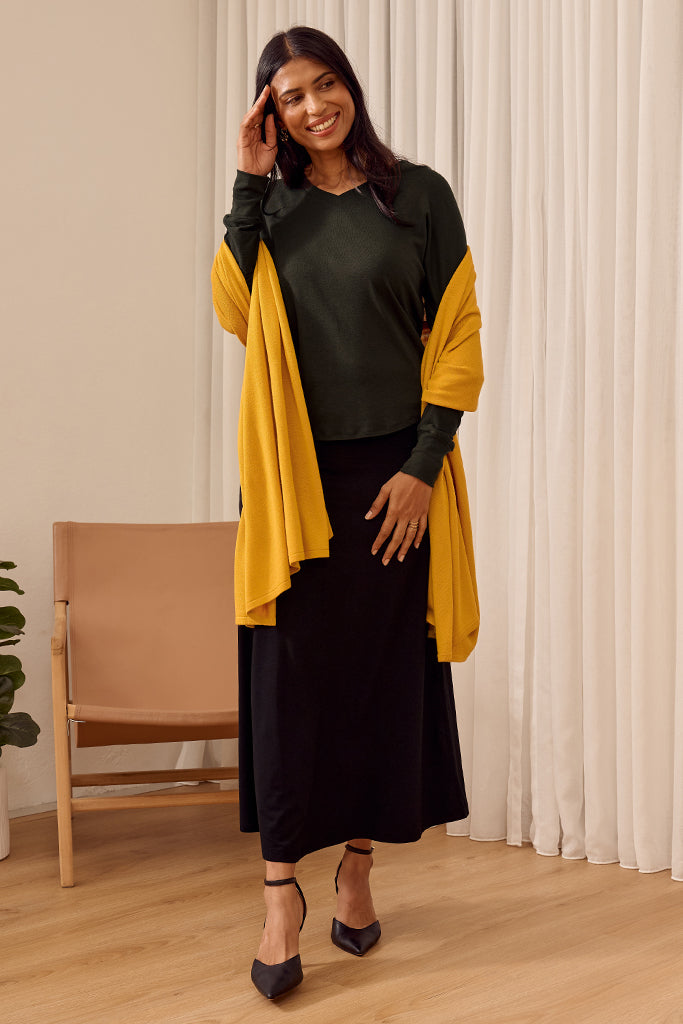 Bamboo & Recycled Cashmere Wool Travel Wrap - Mustard