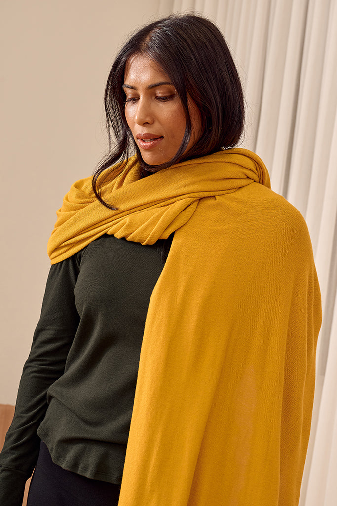 Bamboo & Recycled Cashmere Wool Travel Wrap - Mustard