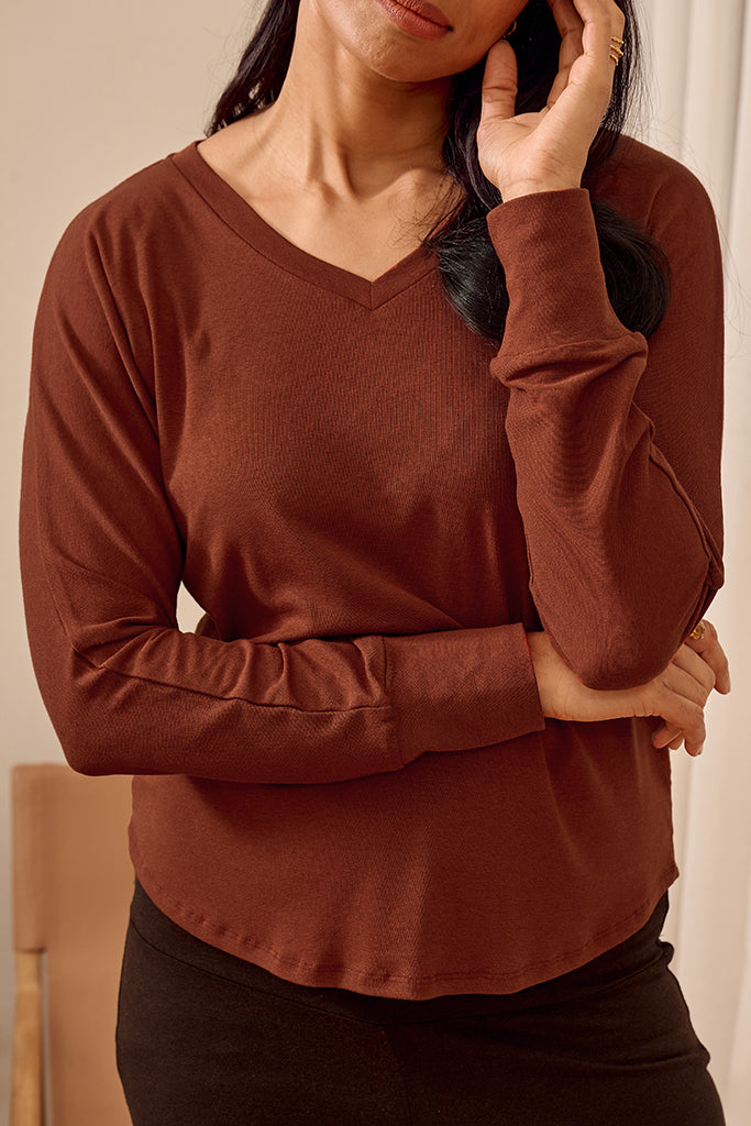 Nell Dolman Sleeve Knit Top - Rust