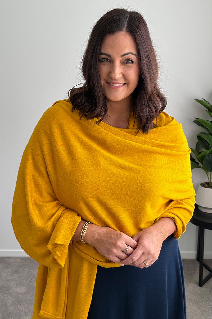 Bamboo & Recycled Cashmere Wool Travel Wrap - Mustard