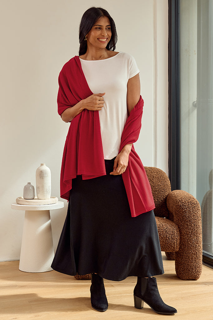 Bamboo & Recycled Cashmere Wool Travel Wrap - True Red