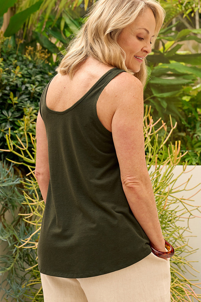 Bamboo Linen Relaxed Singlet - Moss