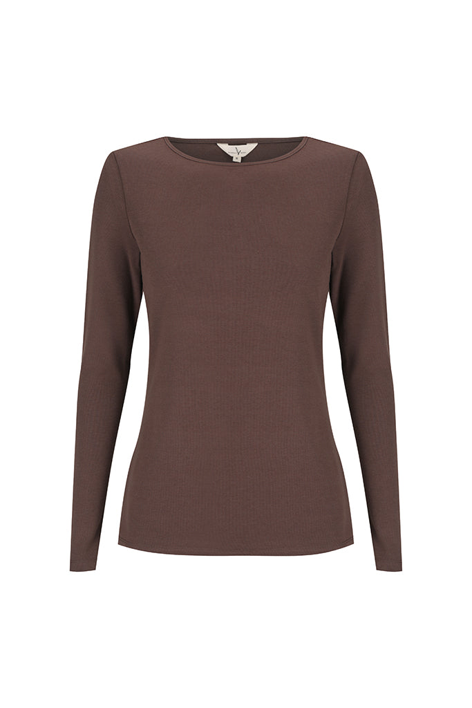 Ribbed Boatneck Top - Brown