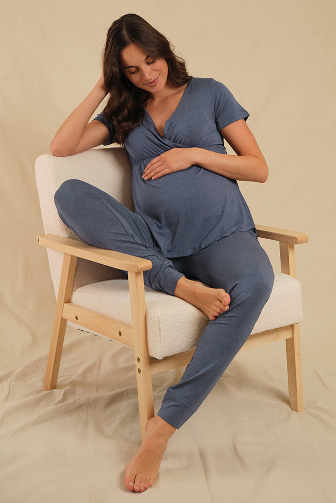 Short Sleeve Cross Front Maternity Top - Twilight