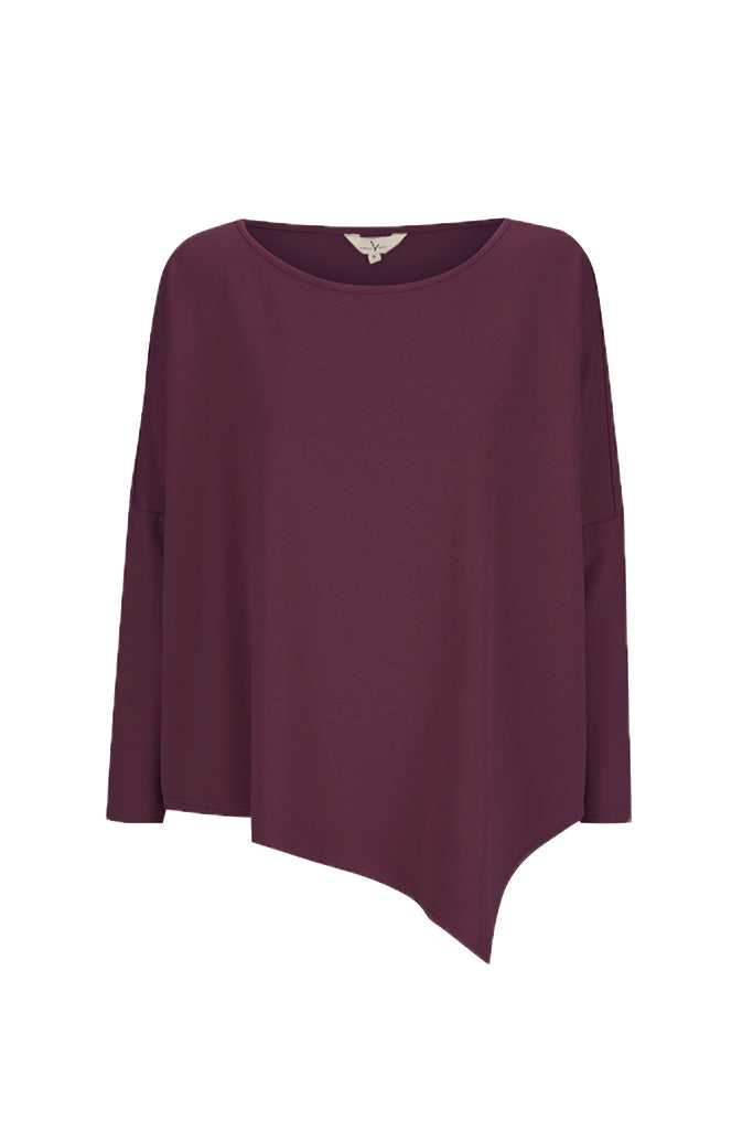 Burgundy bamboo boatneck top on a white background