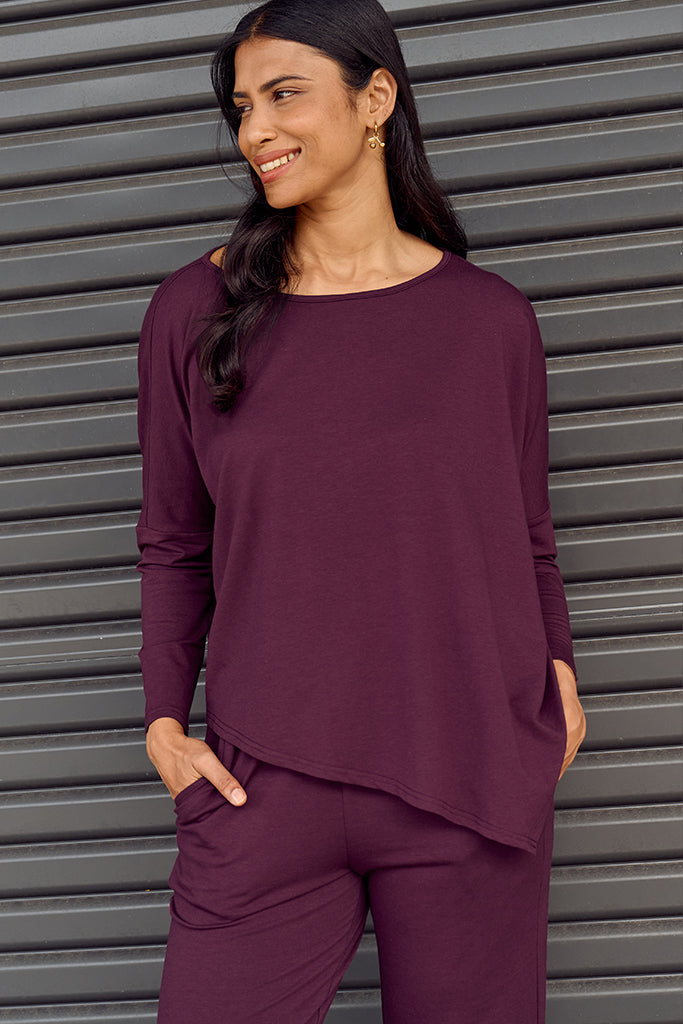 French Terry Relax Boatneck - Burgundy