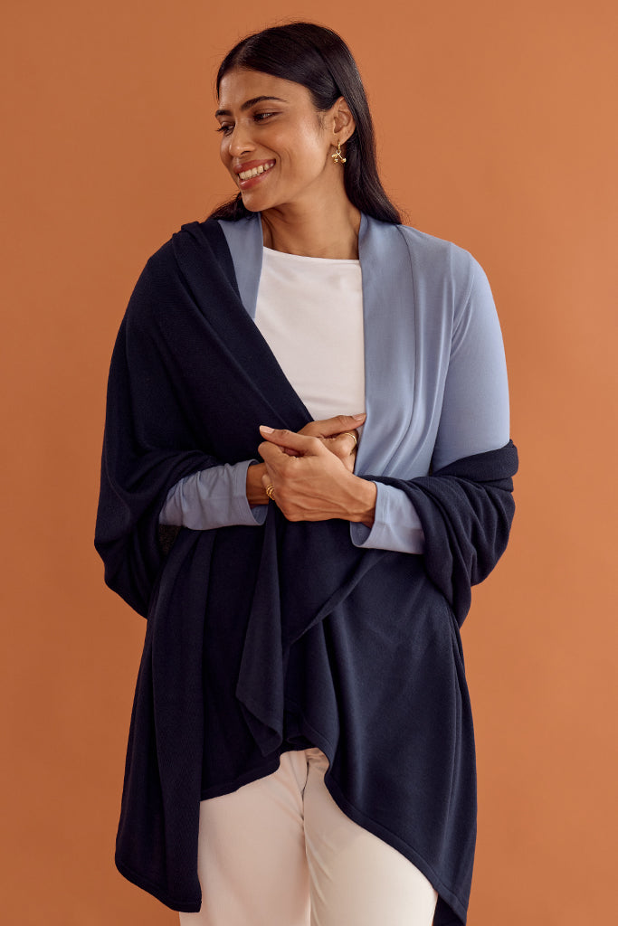 Bamboo & Recycled Cashmere Wool Travel Wrap - Dark Navy