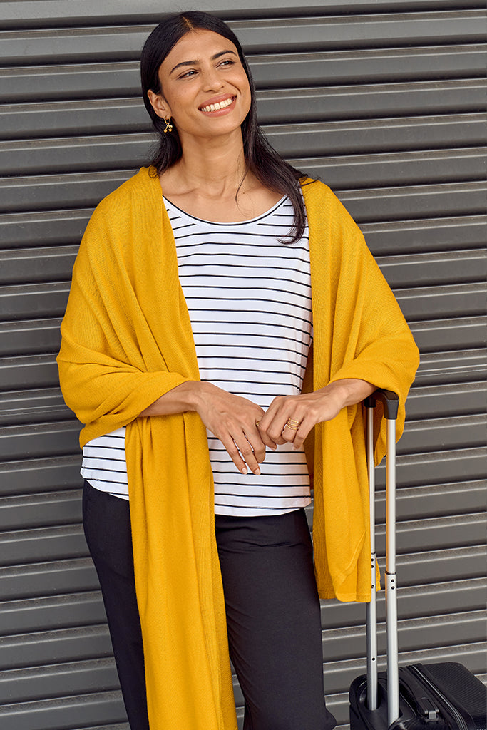 Bamboo & Recycled Cashmere Wool Travel Wrap - Mustard