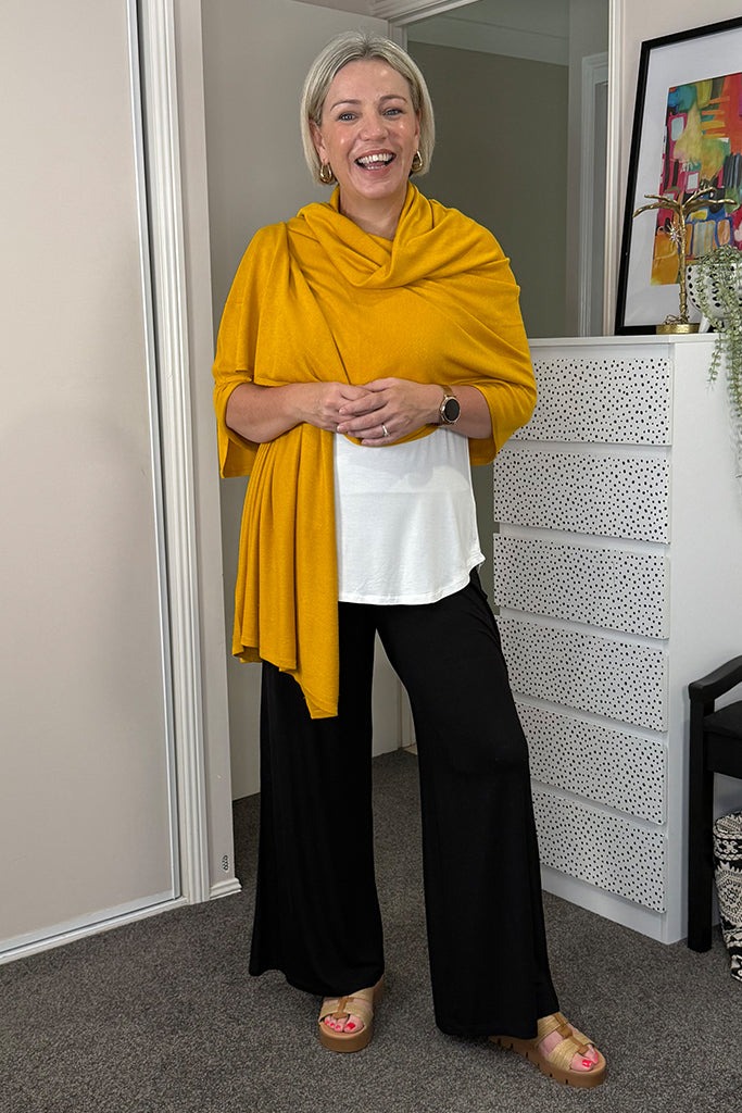 Bamboo & Recycled Cashmere Wool Travel Wrap - Mustard