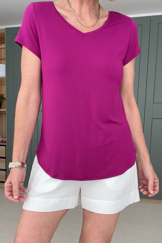 Bamboo V Neck Tee - Berry
