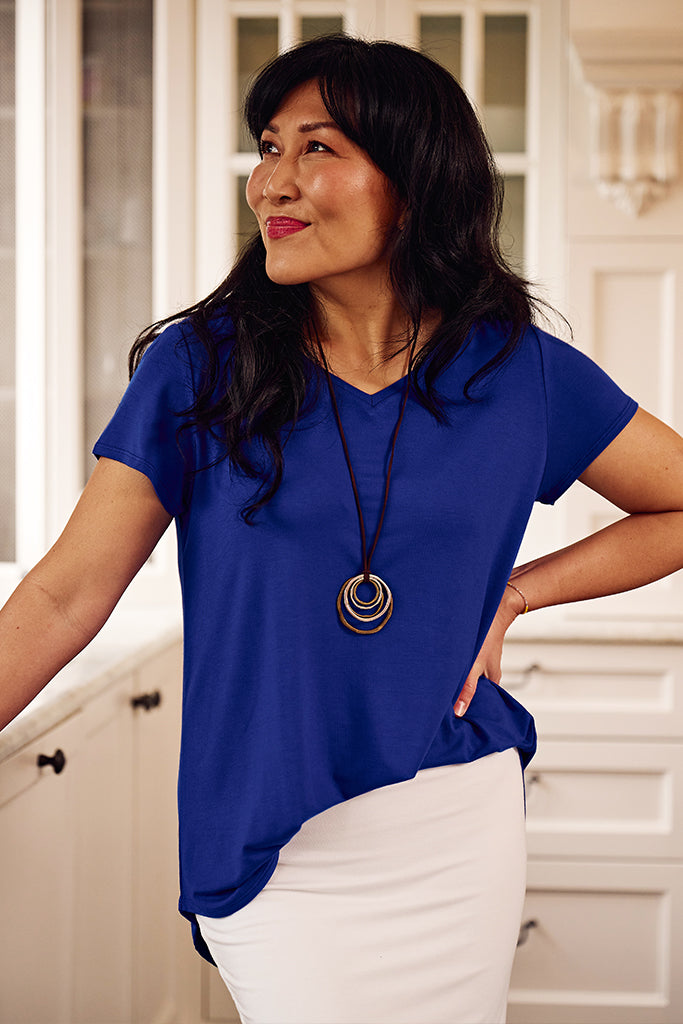 Bamboo V Neck Tee - Cobalt