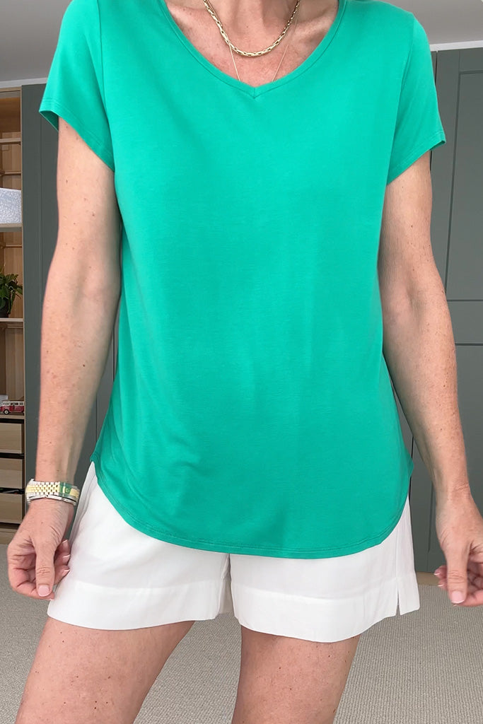 Bamboo V Neck Tee - Emerald