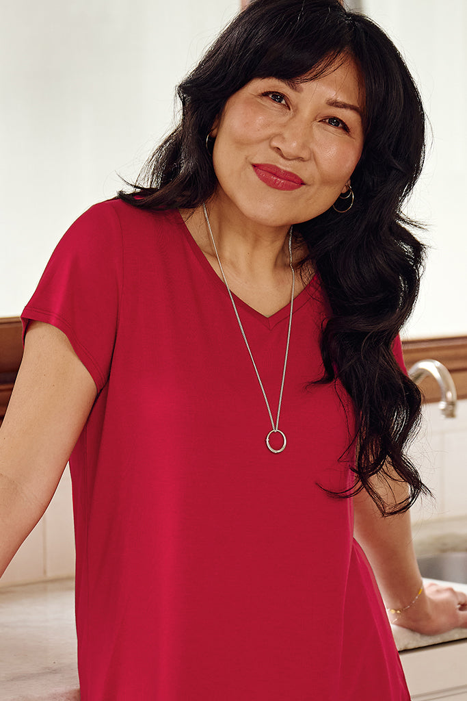 Bamboo V Neck Tee - True Red