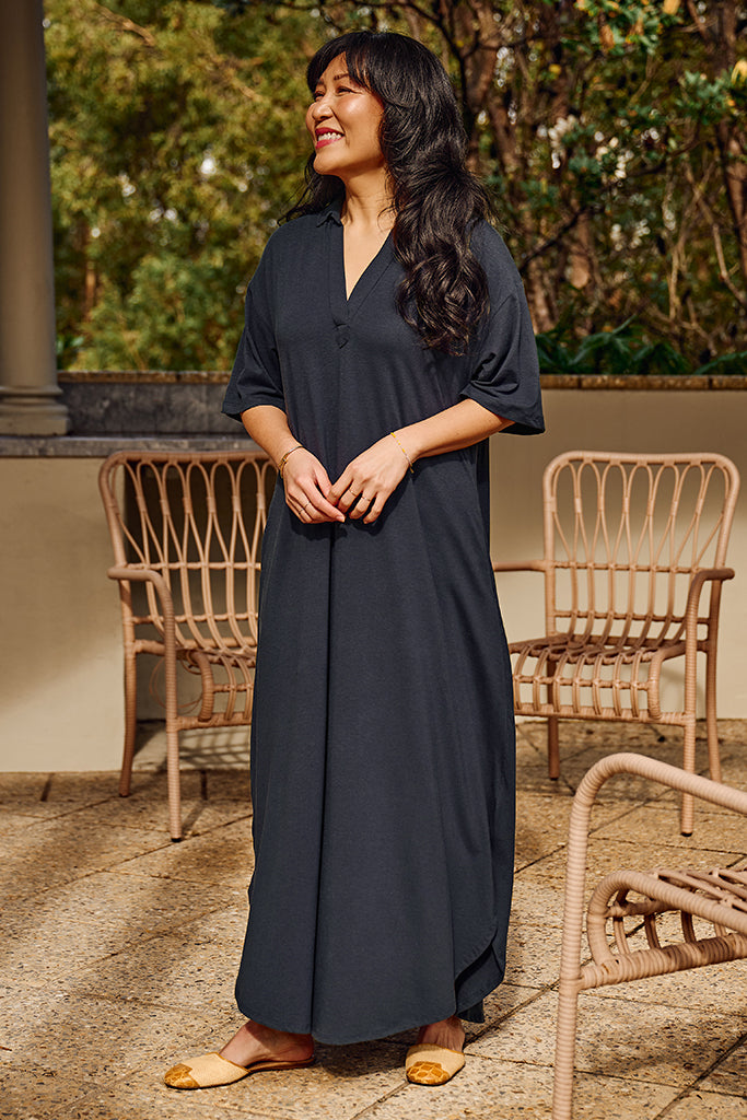 Bamboo Linen Vivienne Dress - Washed Navy
