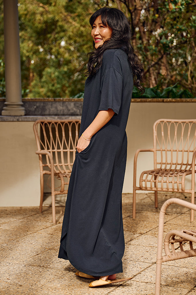 Bamboo Linen Vivienne Dress - Washed Navy