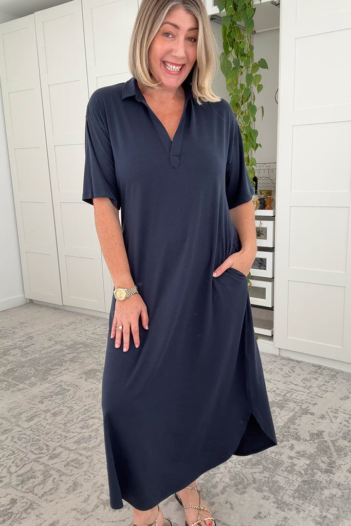 Bamboo Linen Vivienne Dress - Washed Navy