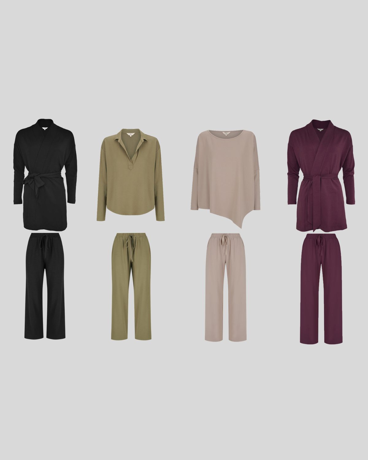 Bamboo Body travel sets in black, herb, taupe and burgundy