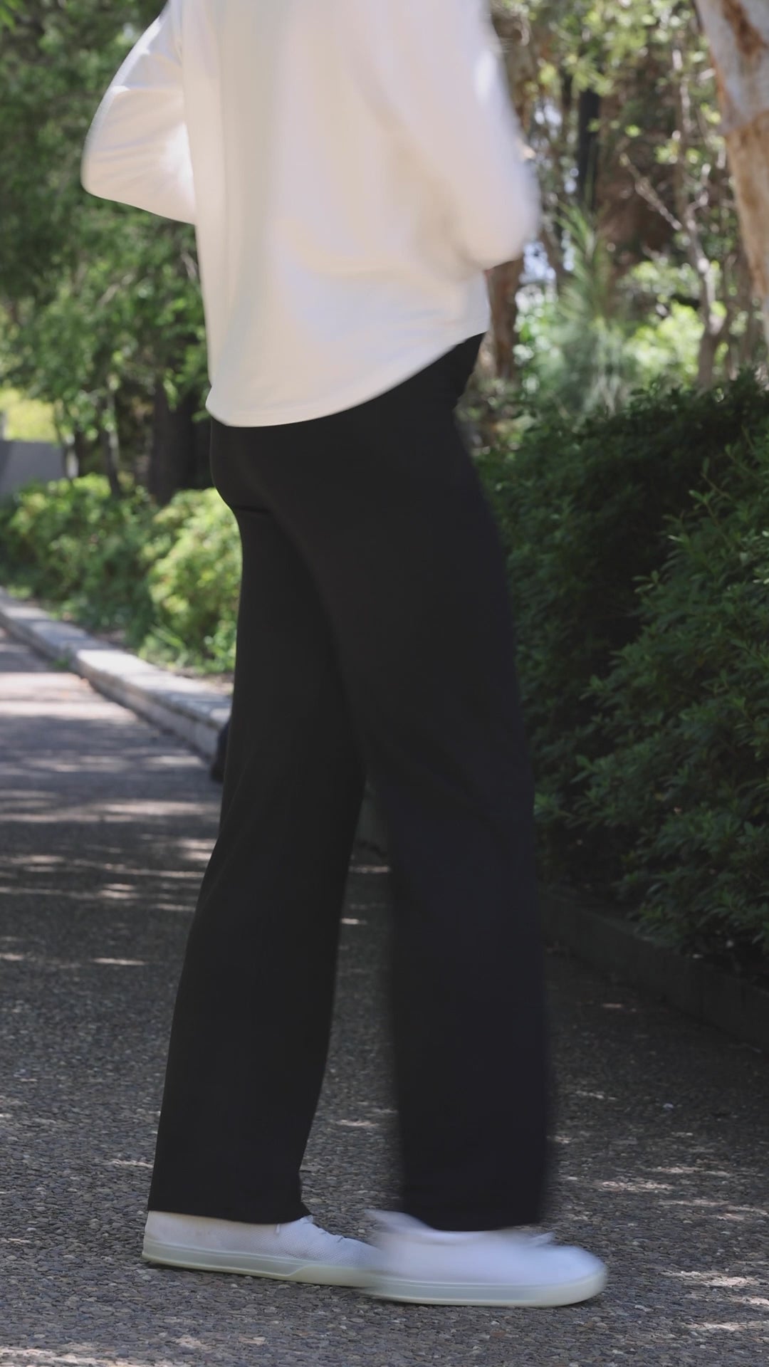 Black bamboo pants styled for casual  outfits