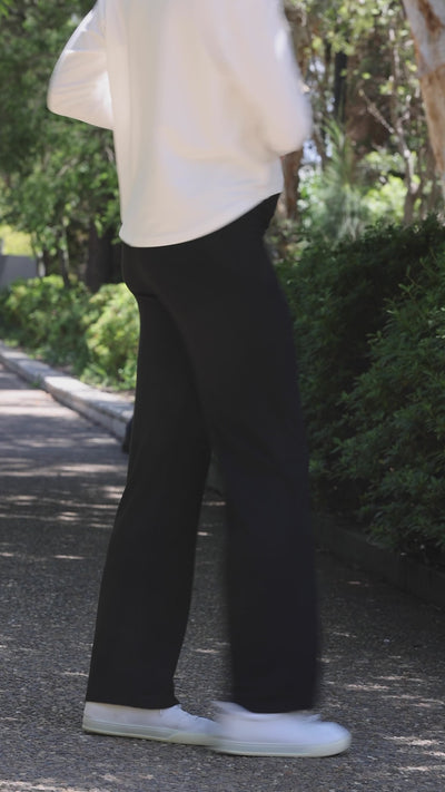Black bamboo pants styled for casual  outfits