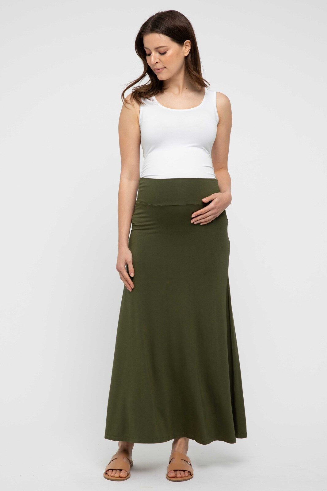 Army green maxi skirt Clearance