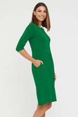 3/4 Sleeve Beth Dress - Green