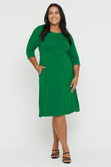 3/4 Sleeve Beth Dress - Green