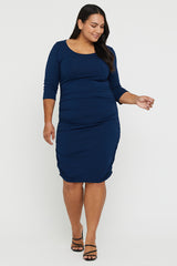 3/4 Sleeve Ruched Dress - Navy