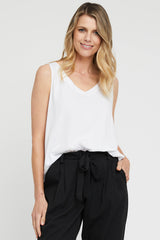 Woven V Neck Blouse - White