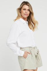 Long Sleeve Woven Blouse - White