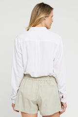 Long Sleeve Woven Blouse - White