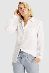 Long Sleeve Woven Blouse - White