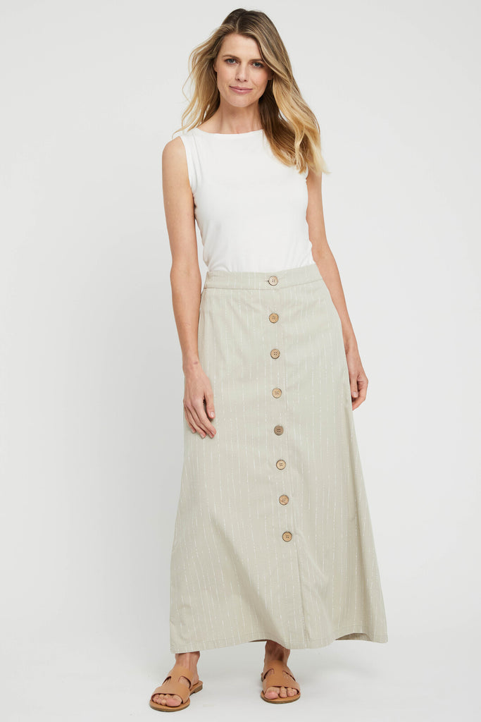 Woven Button Skirt - Organic Pinstripe