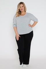 Dolman Sleeve Top - White & Black Stripe