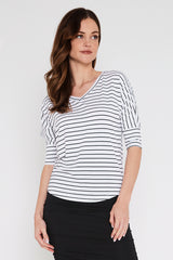 Dolman Sleeve Top - White & Black Stripe
