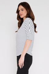 Dolman Sleeve Top - White & Black Stripe