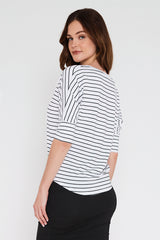 Dolman Sleeve Top - White & Black Stripe