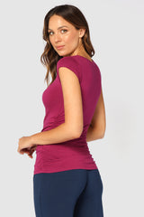 Ruched Bamboo Tee - Berry