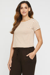 Shorter Bamboo Tee - Biscuit Stripe