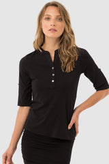 Tab Sleeve Top - Black