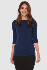 Ada Bamboo Boat Neck Top - Navy