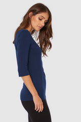 Ada Bamboo Boat Neck Top - Navy