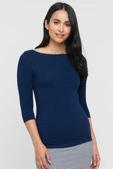 Ada Bamboo Boat Neck Top - Navy