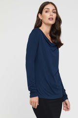 Long Sleeve Cowl Neck Top - Navy