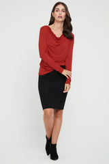 Long Sleeve Cowl Neck Top - Warm Red