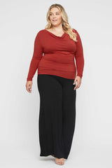 Long Sleeve Cowl Neck Top - Warm Red