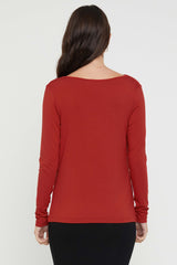 Long Sleeve Cowl Neck Top - Warm Red