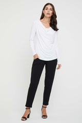 Long Sleeve Cowl Neck Top - White