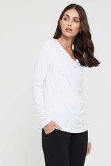 Long Sleeve Cowl Neck Top - White